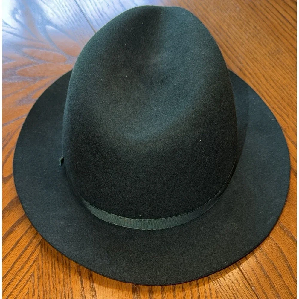 Vintage L.L. Bean Hat Men's Medium Green Fedora Wool With Ribbon Made in England